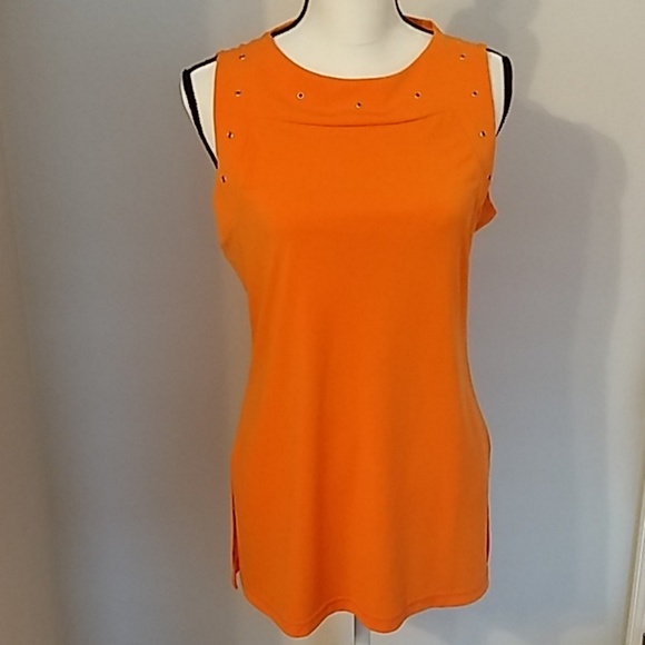 🌷‼️5/$20 Touché Sleeveless Bright Orange Tunic w/ Button Embellishments Size Lg - Picture 1 of 6